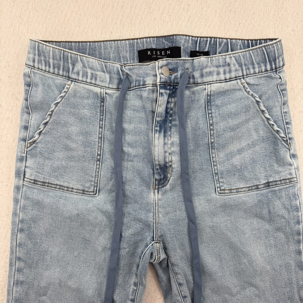 Risen Jeans Womens 1X Light Wash Blue Denim Joggers Elastic Waist Drawstring